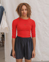 BASERANGE Hollow heart-shaped round neck slim long-sleeved T-shirt bottoming shirt TOHLS MY RED